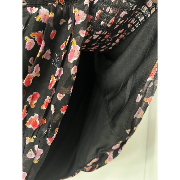 Karl Lagerfeld Smocked Crop Top Flower Print in Black Combo - Picture 13 of 13